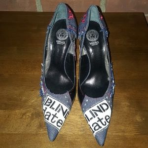 Versace Denim Patchwork 3 1/2 in heels